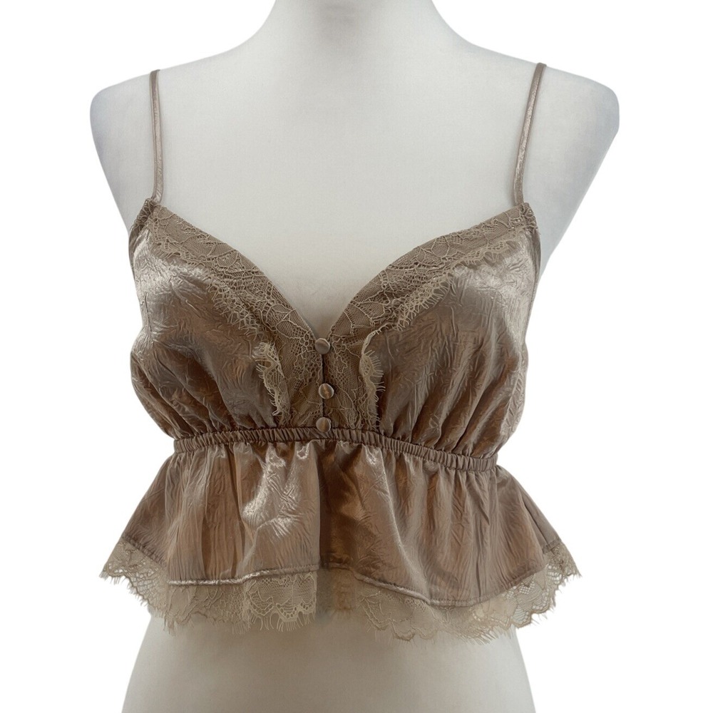 Babydoll Slip Top Women's XS Lace Cami Festival Kawaii Satin Champagne Party